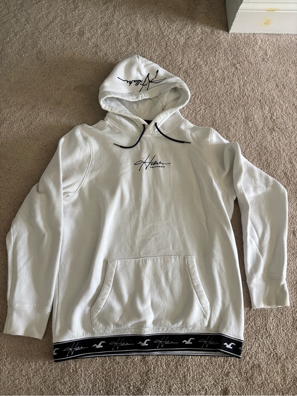 Hollister White Pullover Hoodie with Black Trim